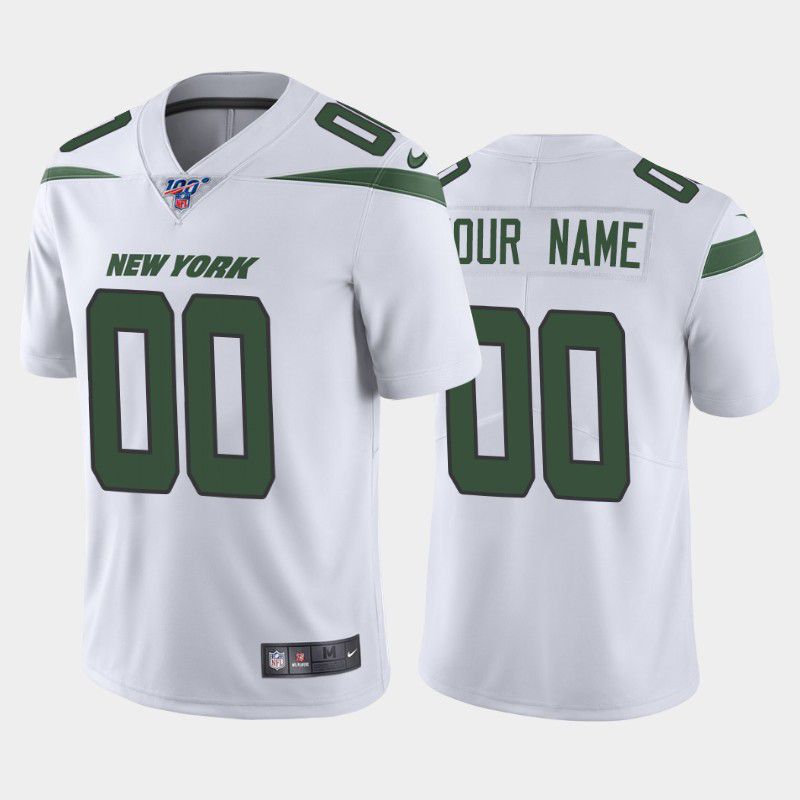 Men New York Jets Nike White 100th Custom Limited NFL Jersey